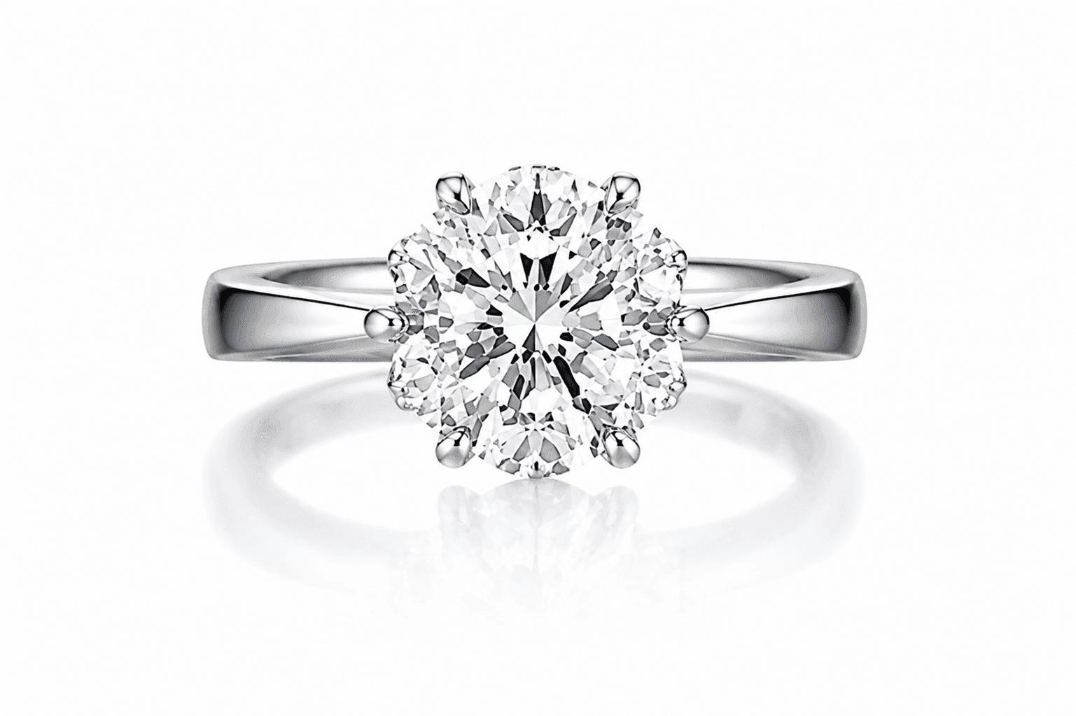 Starburst diamond cluster engagement ring