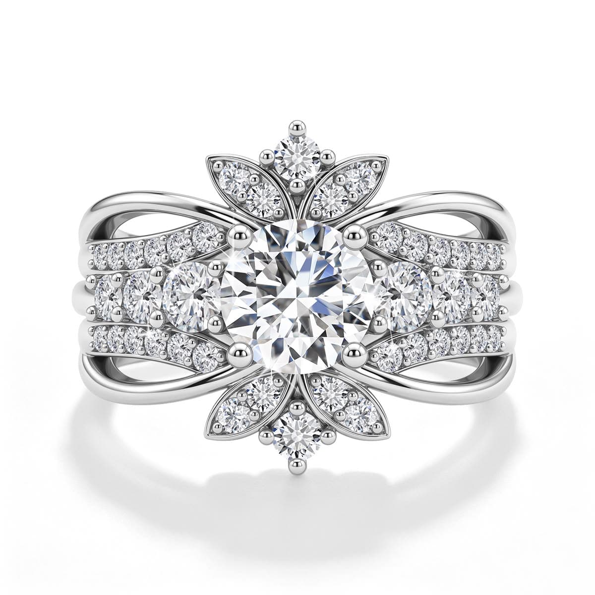 Ornate floral diamond engagement ring