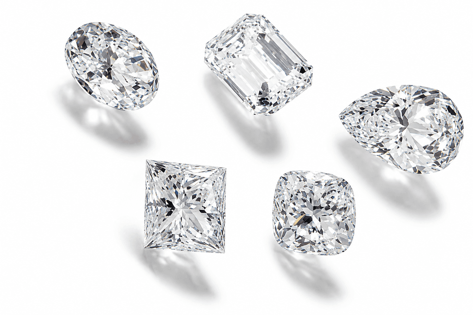 Loose diamonds in oval, emerald, pear, princess and cushion cuts
