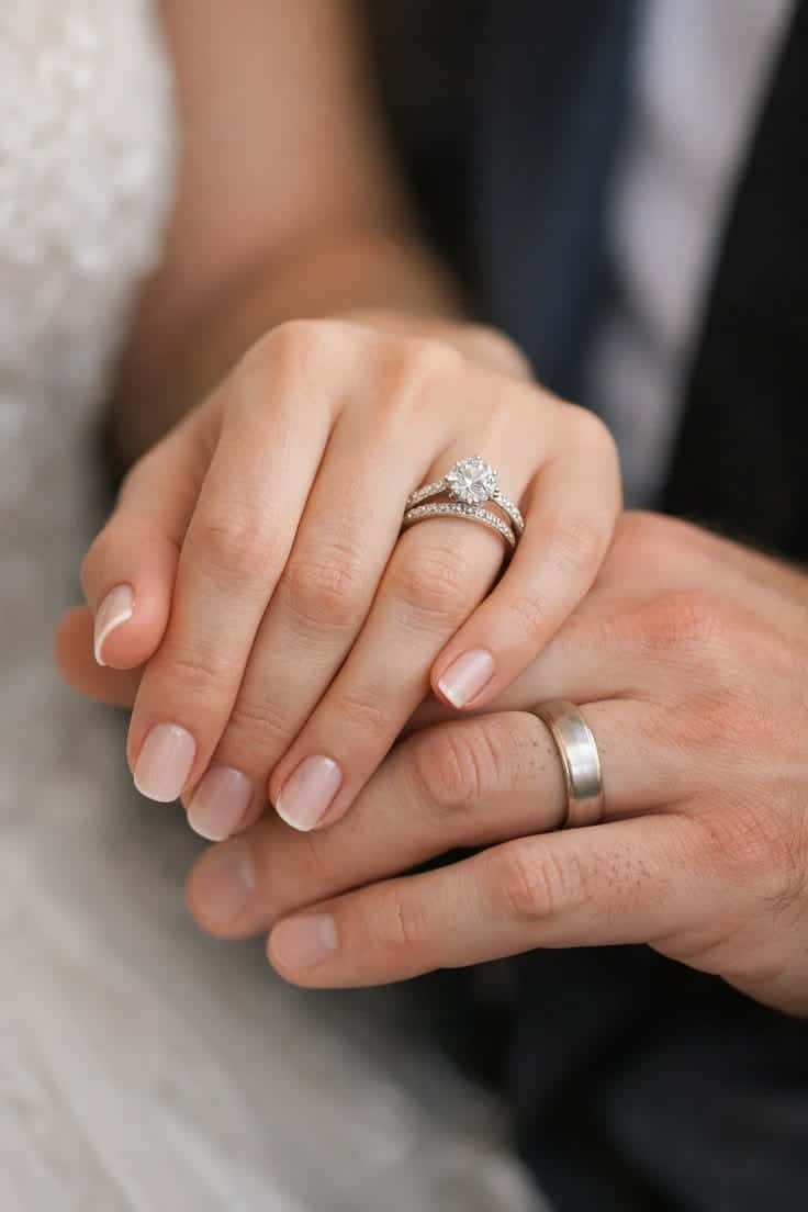 Bride showing her sparkling diamond ring