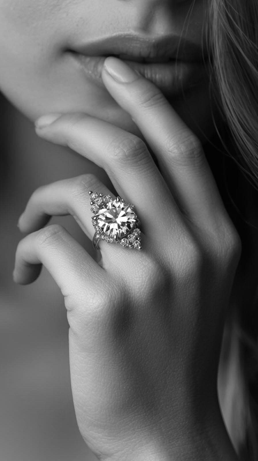 Hand wearing an ornate diamond ring